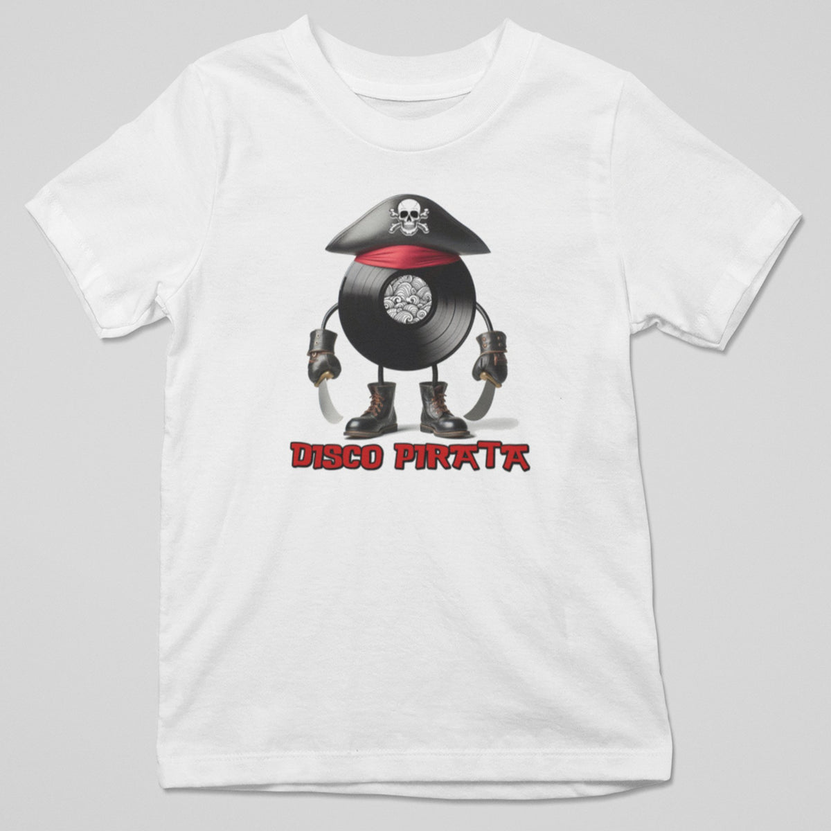Camiseta Disco Pirata con diseño pirata y vinilo, rock y aventura originales