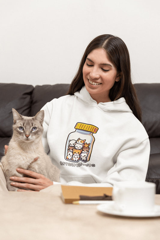Sudadera blanca con capucha gatos