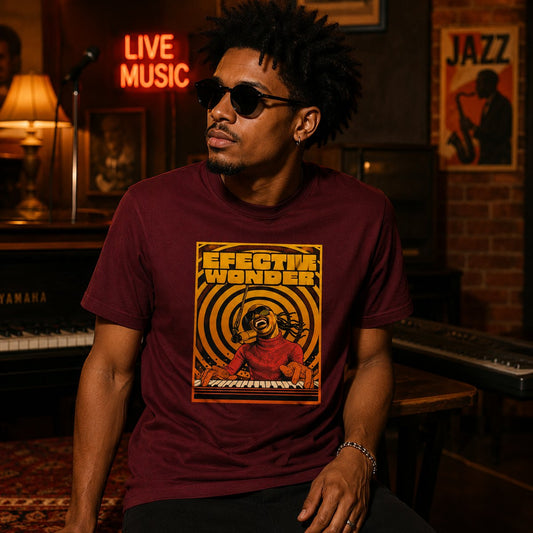 Hombre con camiseta Efectiviwonder, parodia de Stevie Wonder - Starway to Helen