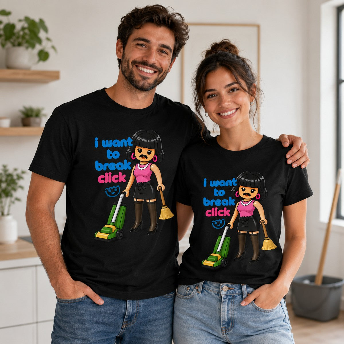 Pareja con camiseta I Want to Break Click negra, regalo fans de Queen - Starway to Helen