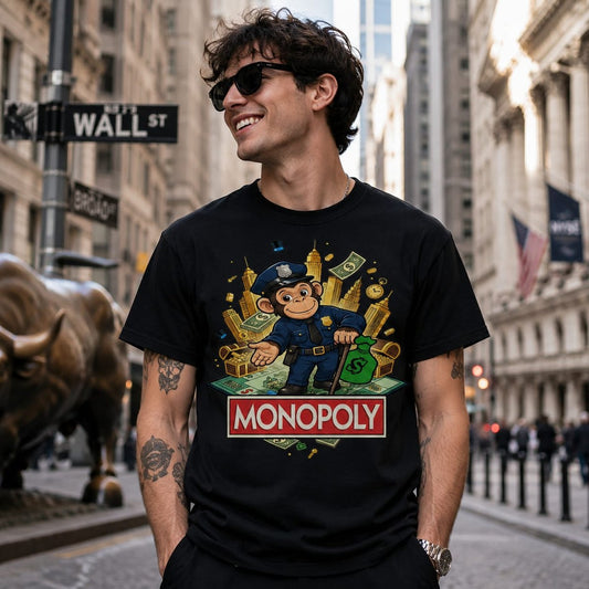 Hombre con camiseta Monopoly, parodia del juego Monopoly - Starway to Helen