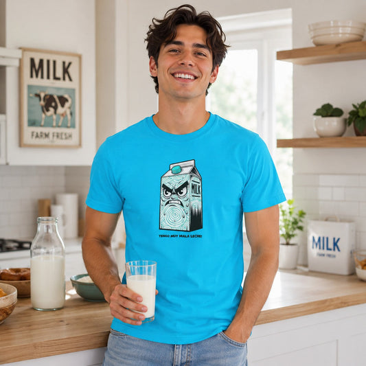 Hombre con camiseta Tengo Muy Mala Leche, brik de leche enfadado - Starway to Helen