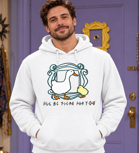 Sudaderas blancas con capucha Friends Pato I'll Be There for You en pareja, patito en el marco de la serie, parodia - Starway to Helen