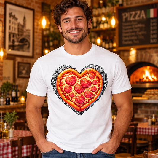 Hombre con camiseta Pizza is My Valentine en una pizzería, regalo original para San Valentín - Starway to Helen