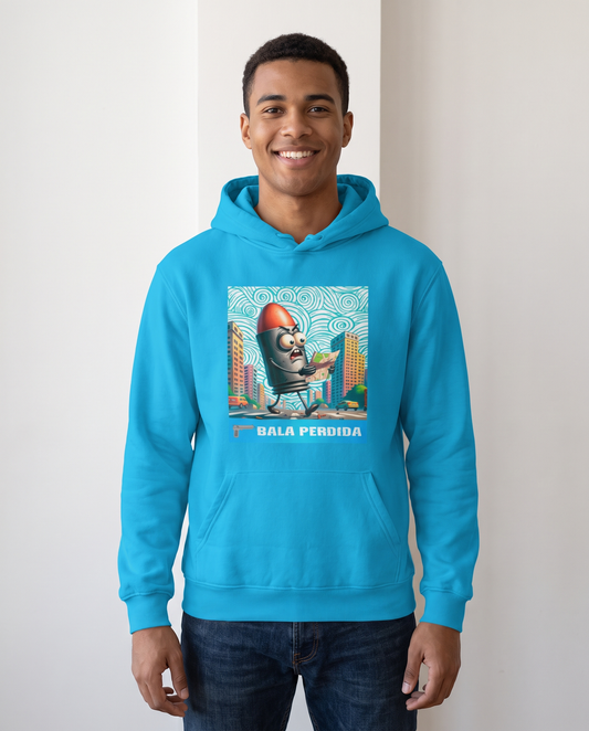 Hombre con sudadera Bala Perdida, diseño humorístico - Starway to Helen