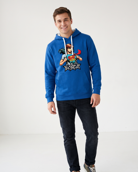 Hombre con sudadera Supermamá, parodia de Superman - Starway to Helen