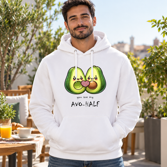 Hombre con sudadera blanca You Are My Avo-Half, aguacates enamorados - Starway to Helen