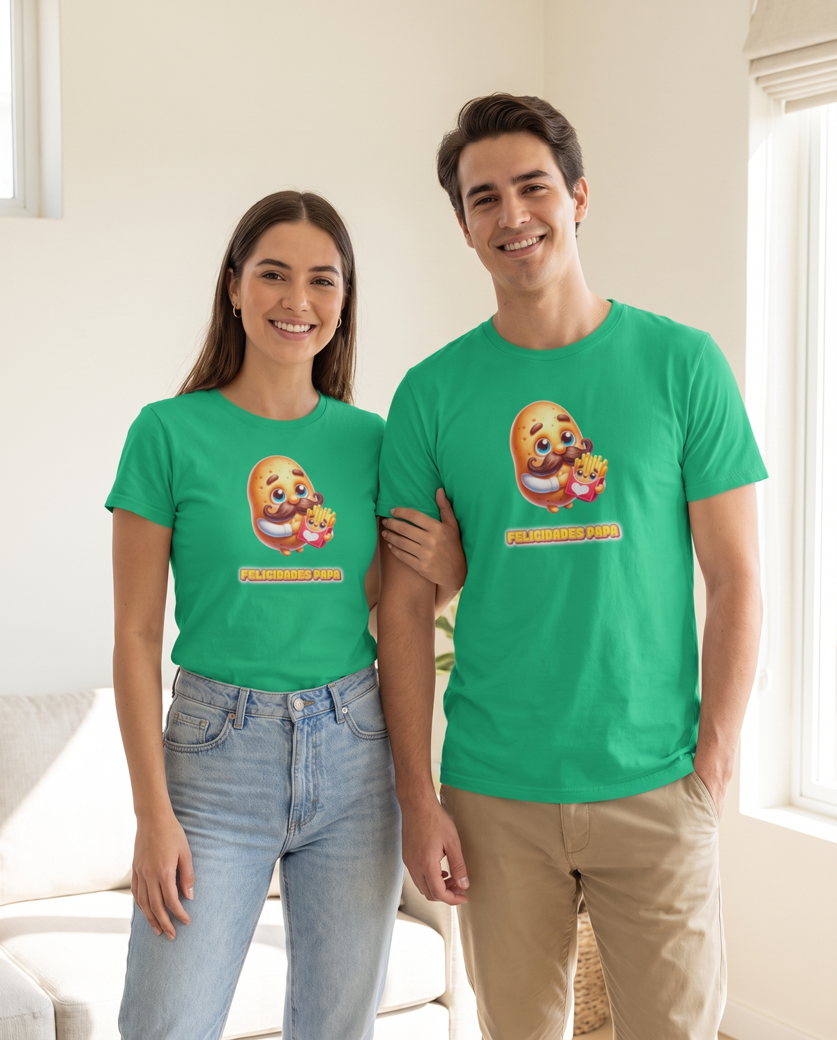 Pareja con camiseta Felicidades Papá, diseño especial Día del Padre - Starway to Helen