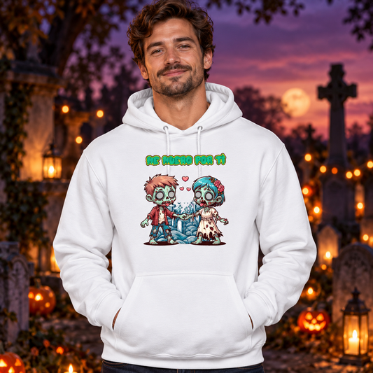 Hombre con sudadera Me Muero por Ti en un cementerio, diseño de zombis enamorados - Starway to Helen