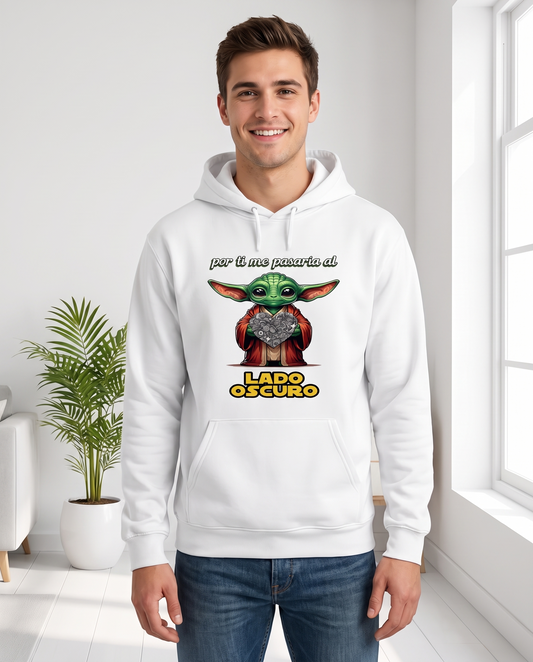 Hombre con sudadera Por Ti Me Pasaría al Lado Oscuro con diseño galáctico - Starway to Helen