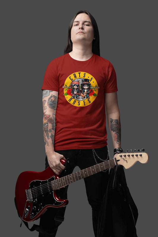 Camiseta Cats N Roses negra con gatitos heavy metal