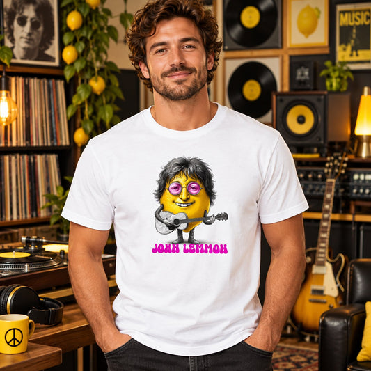 Hombre con camiseta John Lemmon en un estudio musical retro - Starway to Helen
