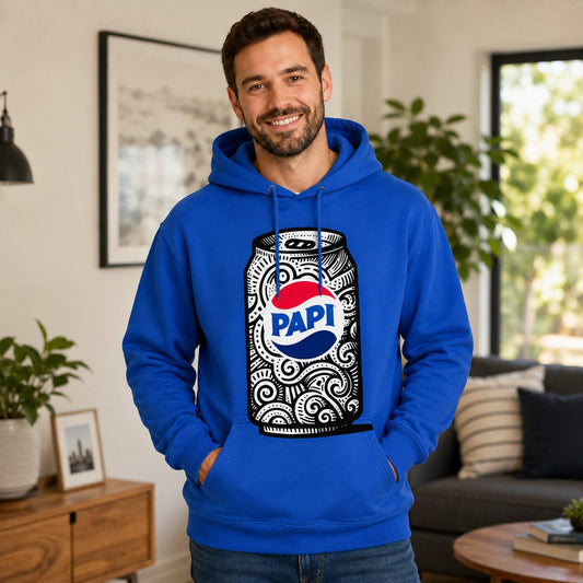 Hombre con sudadera azul Papi – Starway to Helen