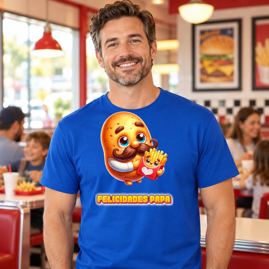 Hombre con camiseta Felicidades Papa, diseño de patata con bigote - Starway to Helen