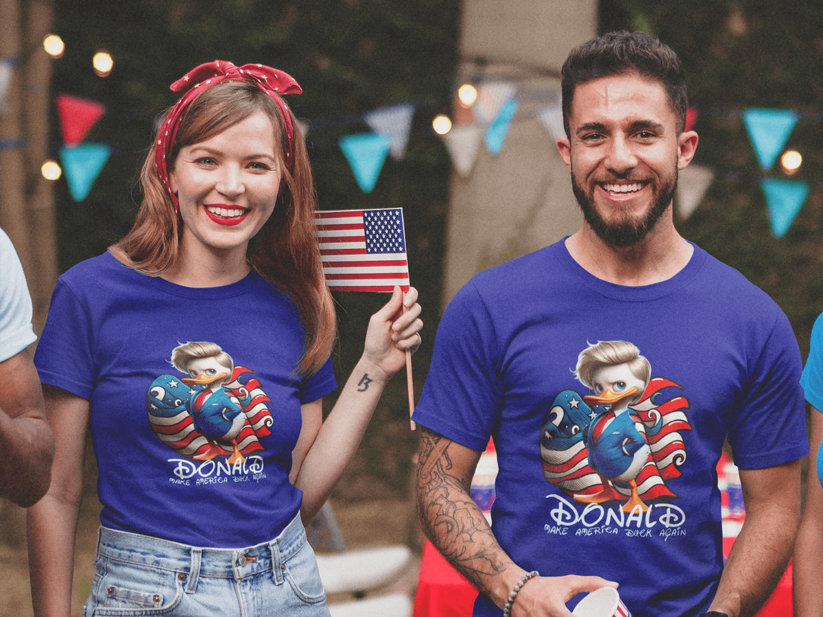 Pareja con camiseta Donald, parodia de Donald Trump - Starway to Helen