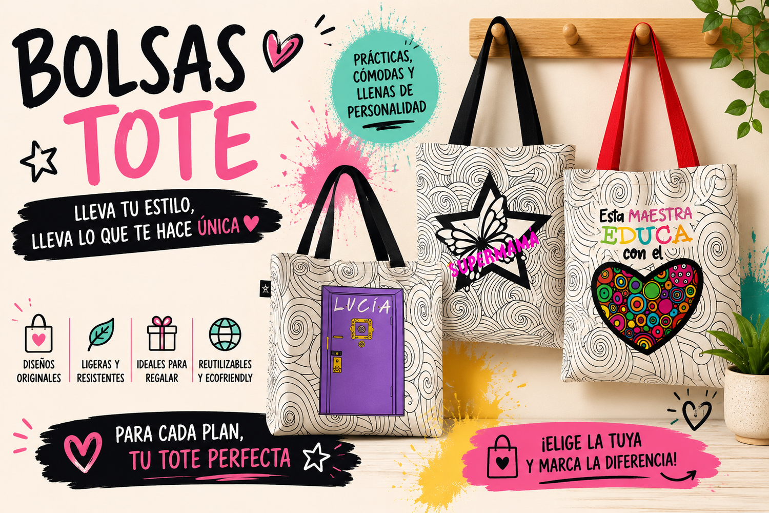 Bolsas tote originales y divertidas para regalar con diseños personalizados
