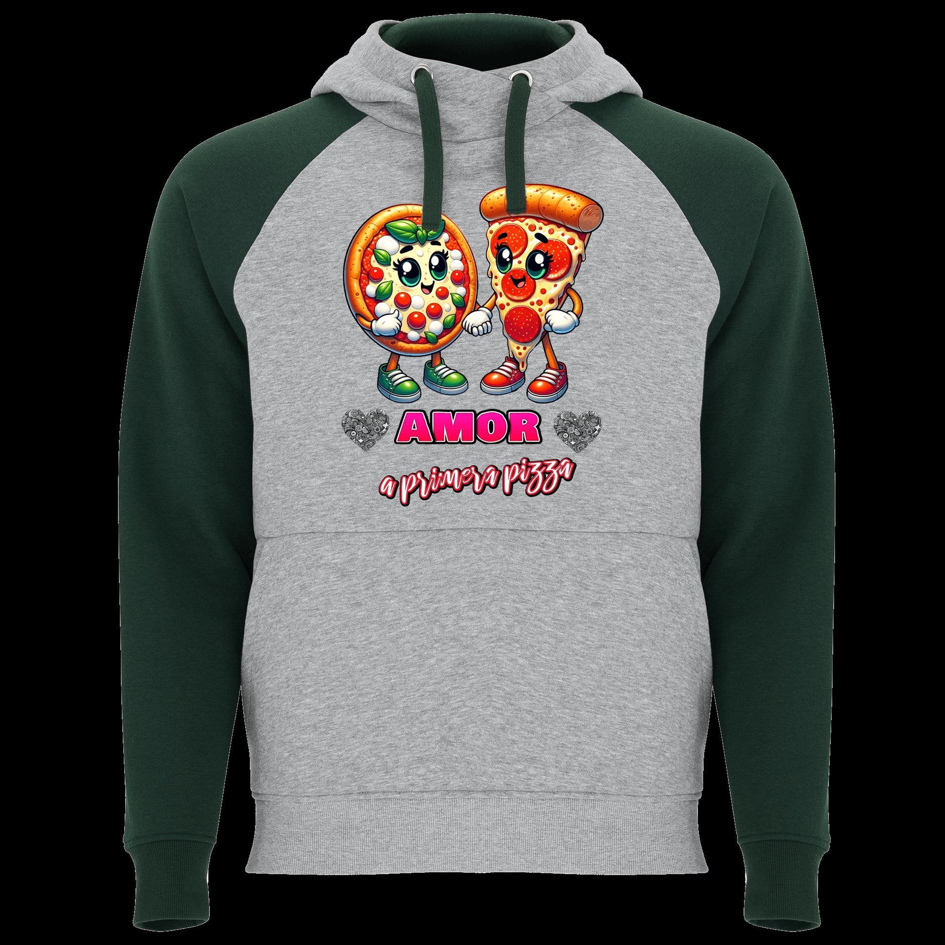 Sudadera Amor a Primera Pizza con capucha, diseño corazón de pizza, regalo romántico