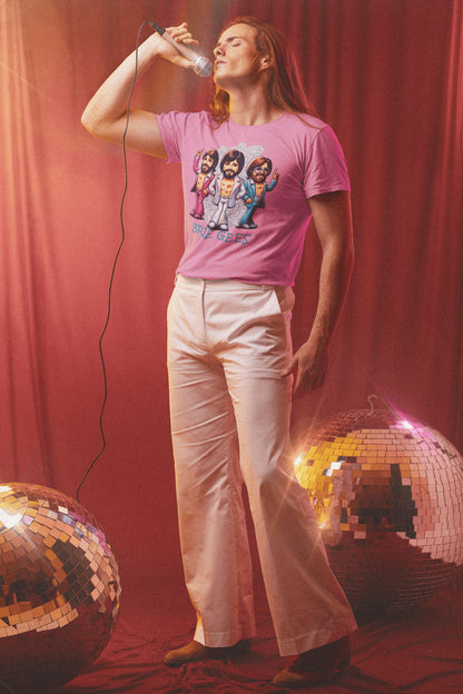 Mujer con camiseta Brie Gees, parodia de The Bee Gees - Starway to Helen