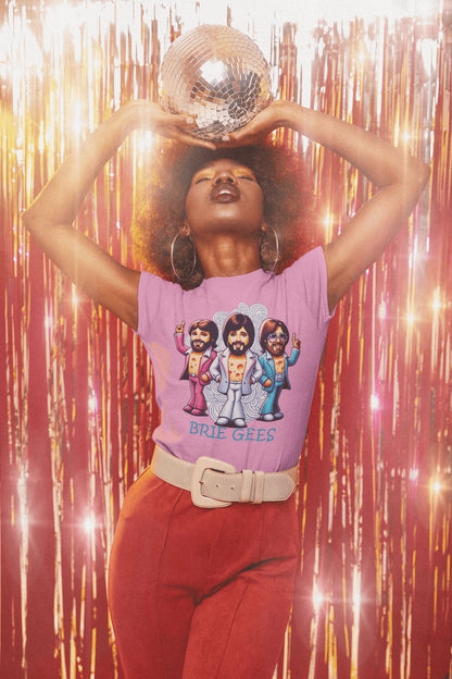 Hombre con camiseta Brie Gees, parodia de The Bee Gees - Starway to Helen