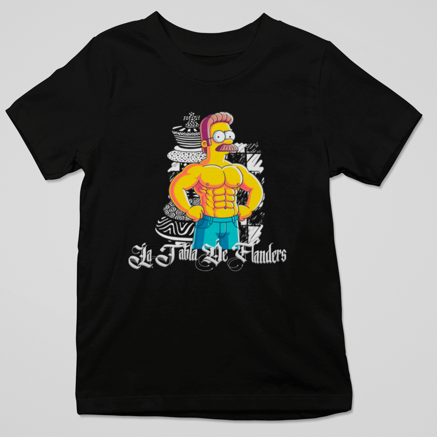 Camiseta negra divertida de Flanders musculoso estilo tattoo