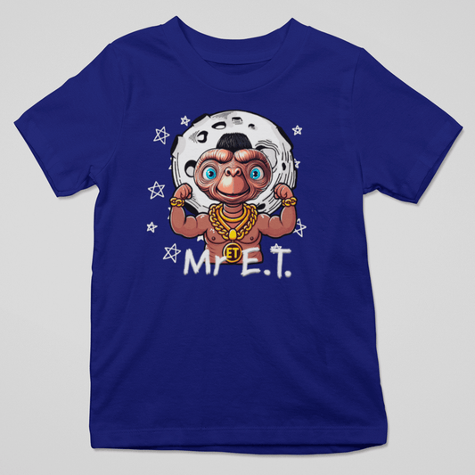 Camiseta Mr E.T. con extraterrestre musculoso estilo retro y cadenas doradas