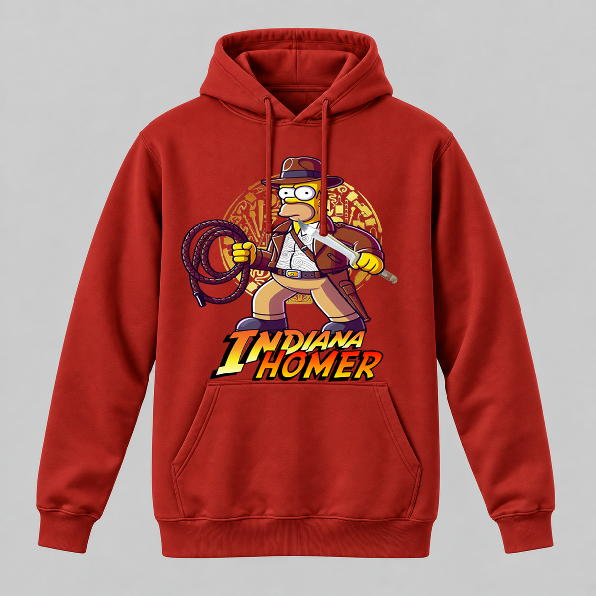 Sudadera Indiana Homer roja, parodia de Indiana Jones y Homer Simpson - Starway to Helen