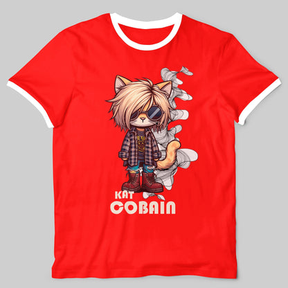 Camiseta Kat Cobain parodia de Kurt Cobain (Nirvana) con gato grunge - Starway to Helen