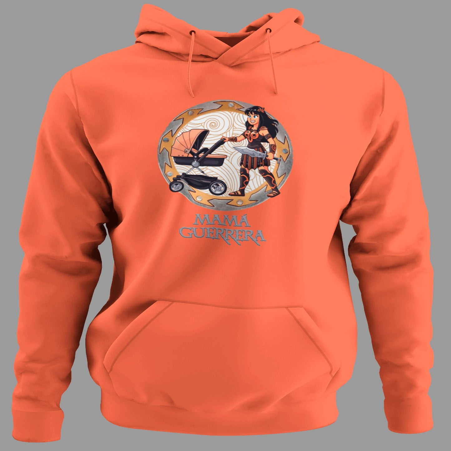 Sudadera naranja Mamá Guerrera con capucha y diseño heroína, regalo Día de la Madre