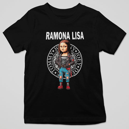 Camiseta Ramona Lisa con diseño parodia de la Mona Lisa estilo Ramones
