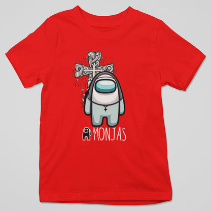 Camiseta A Monjas con diseño nave espacial atacando a monjas, humor geek original