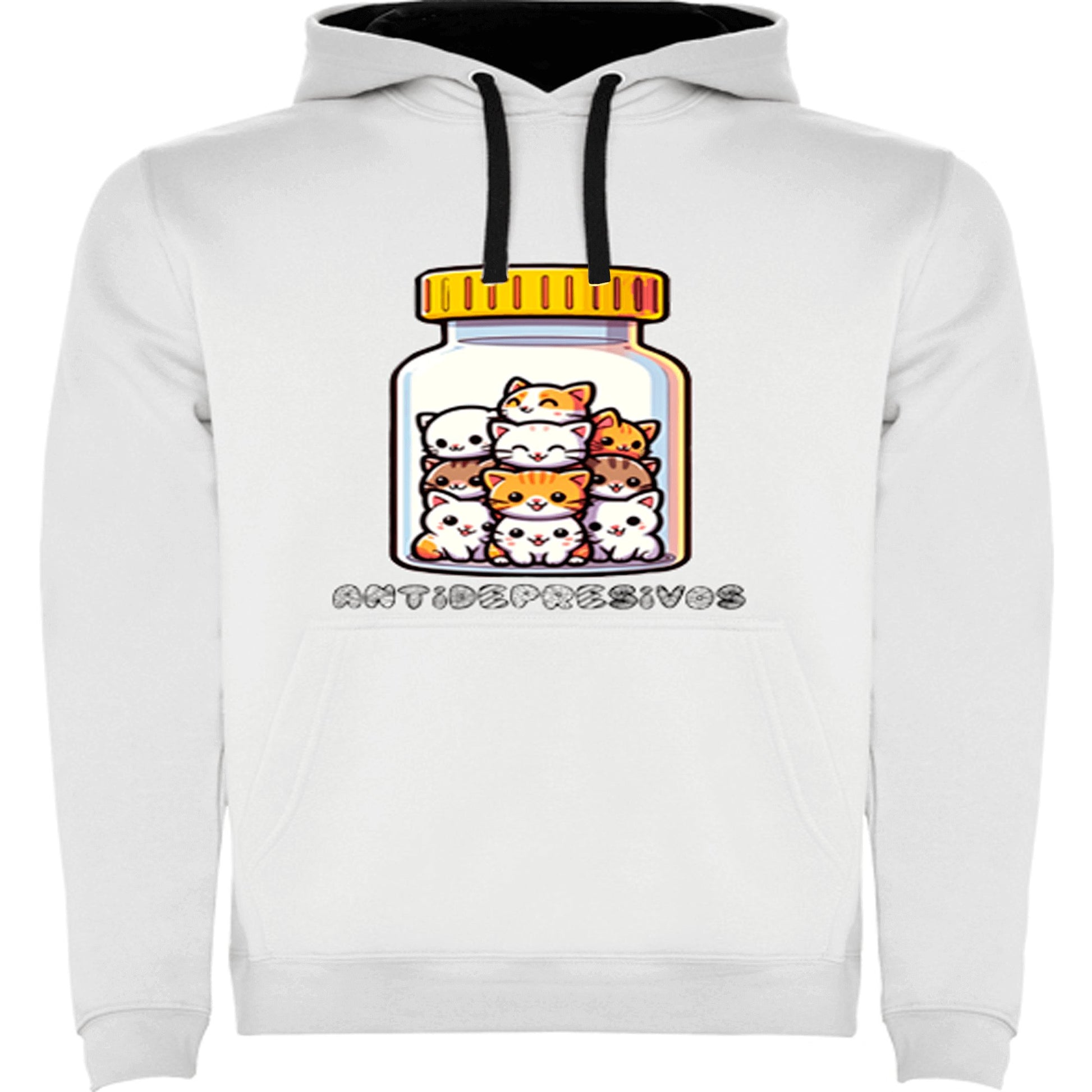 Sudadera Antidepresivos con capucha y gatos ilustrados, regalo humor para amantes de los gatos