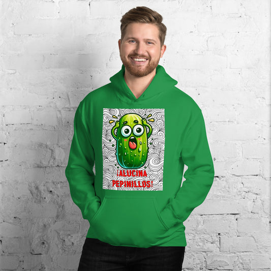 Persona con sudadera Alucina Pepinillos para fans del humor español y los diseños originales