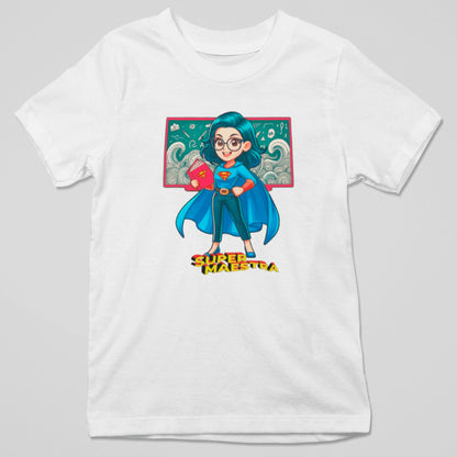 Camiseta Super Maestra con capa y poderes educativos, diseño original para profesoras