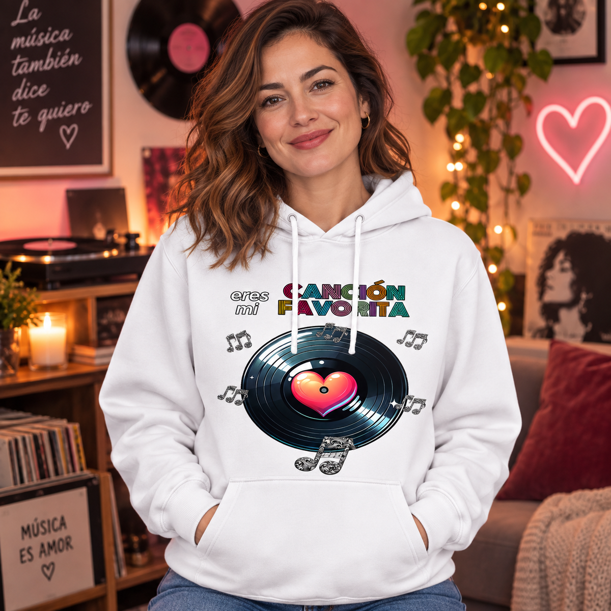 Mujer con sudadera Eres Mi Canción Favorita, diseño de vinilo y corazón - Starway to Helen