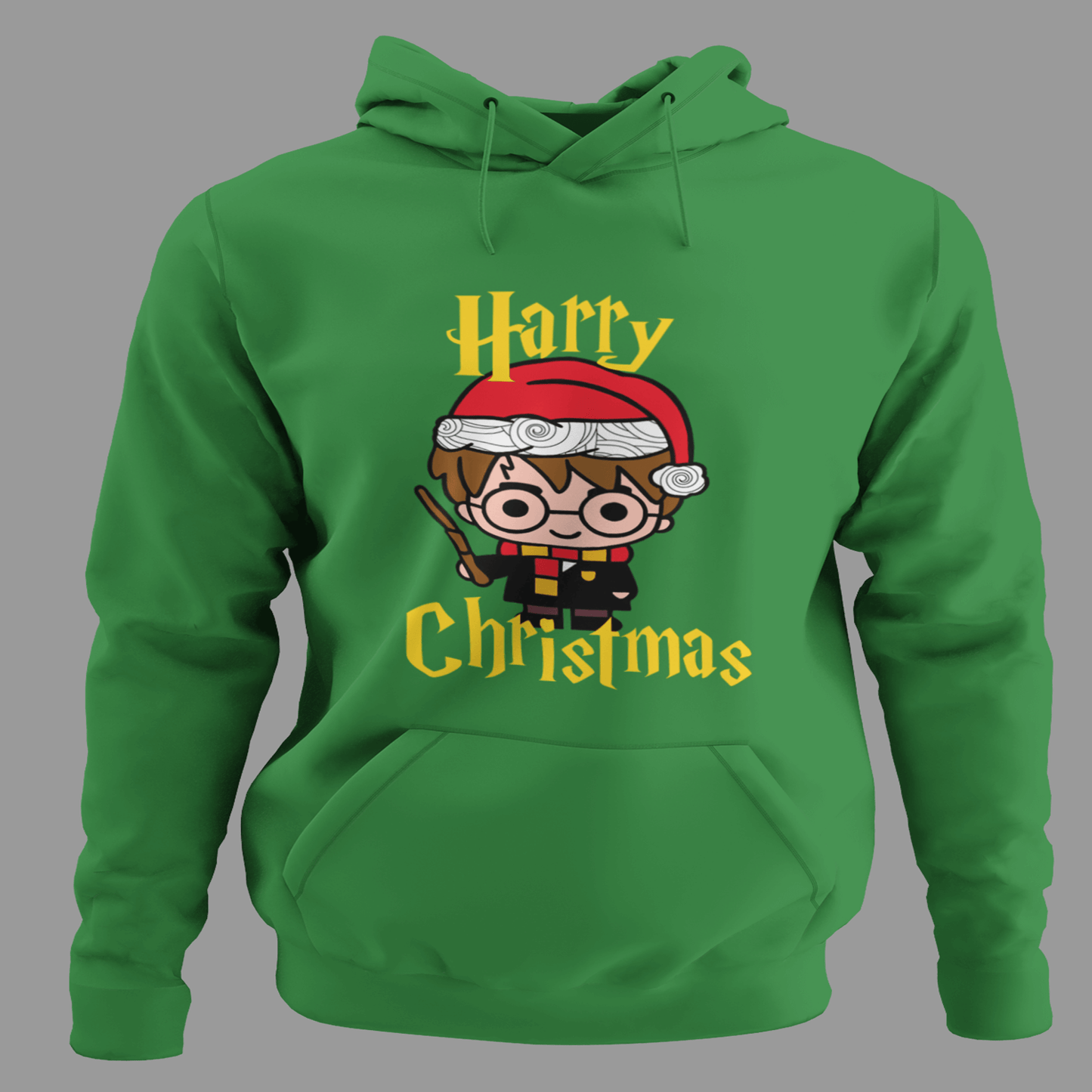 Sudadera verde Harry Christmas con diseño navideño divertido estilo magico