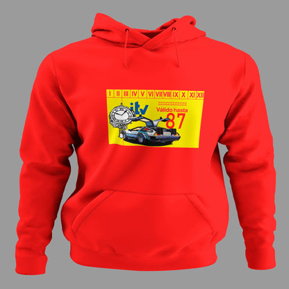 Sudadera roja divertida con pegatina ITV retro y coche clásico