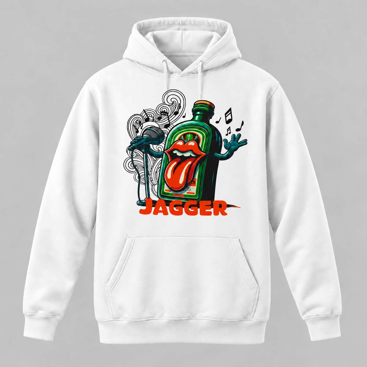 Sudadera Jagger blanca, diseño mascota botella parodia Rolling Stones - Starway to Helen