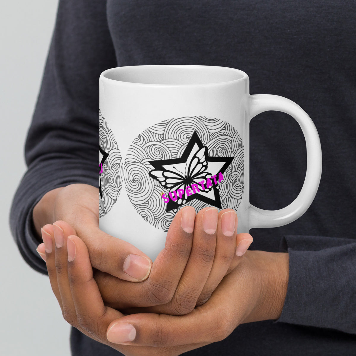 Taza blanca SuperTata con diseño especial, regalo original para tatas y abuelas