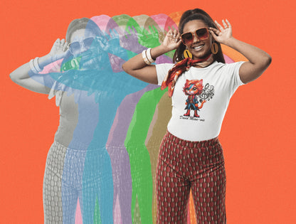 Mujer con camiseta David Miau-wie, parodia de David Bowie - Starway to Helen