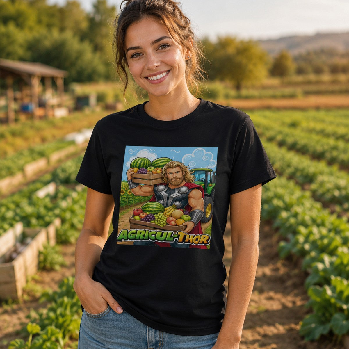 Mujer con camiseta Agricul-Thor, parodia de Thor (Marvel) - Starway to Helen