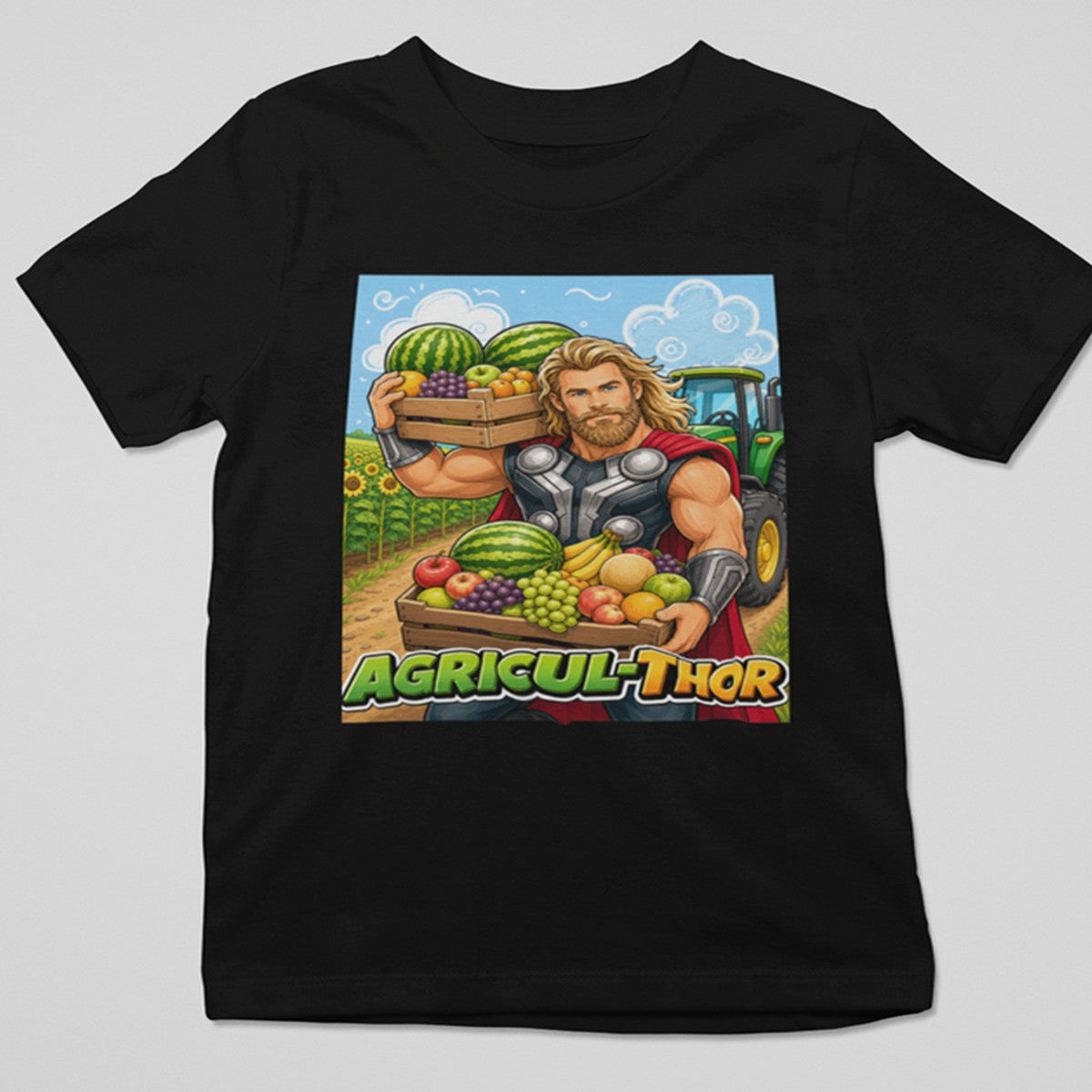 Camiseta Agricul-Thor negra, parodia de Thor (Marvel) como agricultor - Starway to Helen