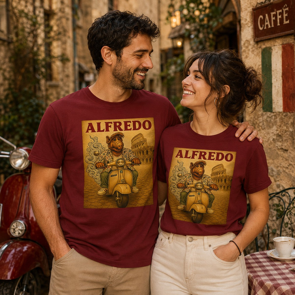 Pareja con camiseta granate Alfredo (ALF) - Starway to Helen