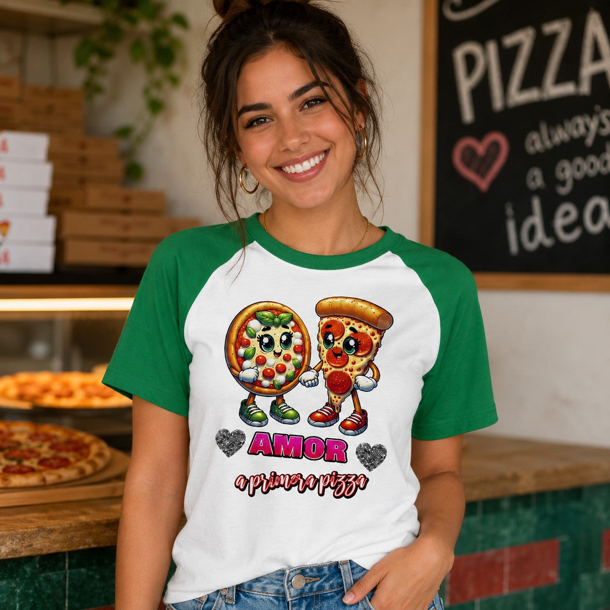 Mujer con camiseta Amor a Primera Pizza, dos pizzas enamoradas - Starway to Helen