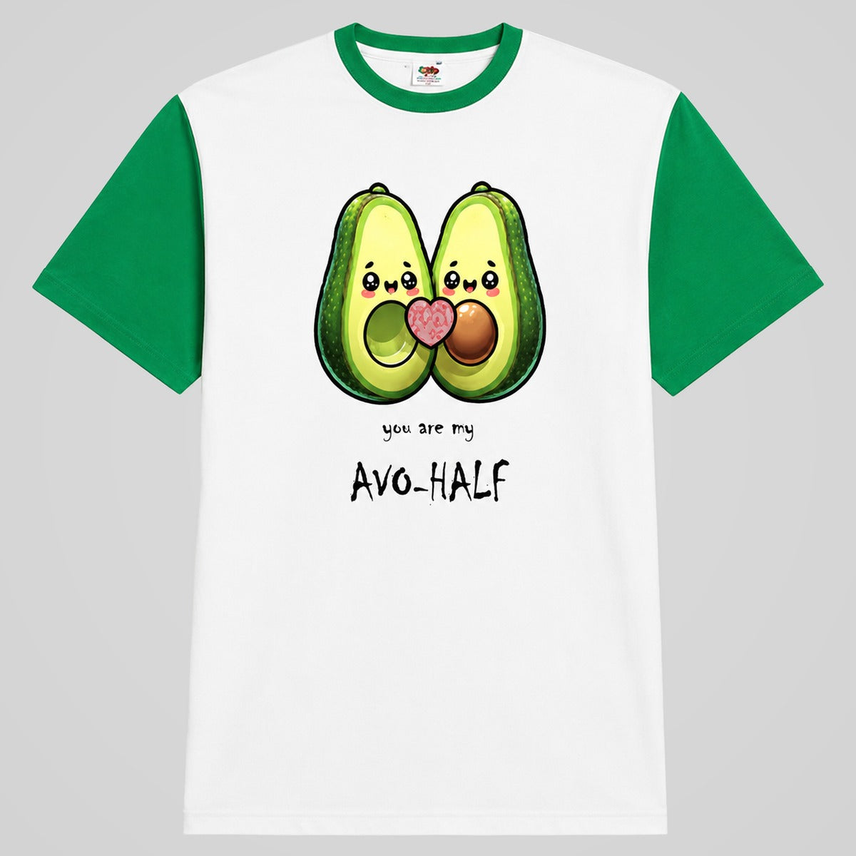Camiseta béisbol blanca de mangas verdes You Are My Avo-Half, aguacates enamorados – Starway to Helen