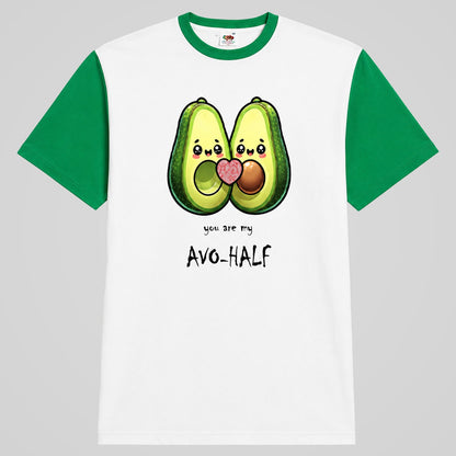 Camiseta béisbol blanca de mangas verdes You Are My Avo-Half, aguacates enamorados – Starway to Helen