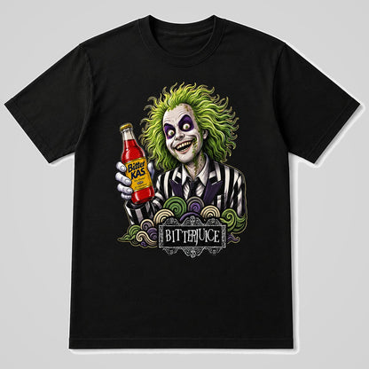 Camiseta negra Bitterjuice, parodia de Beetlejuice con Bitter, humor retro – Starway to Helen