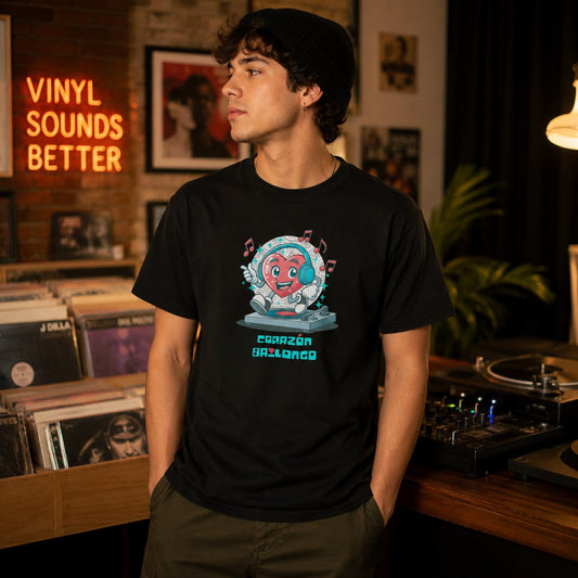 Hombre con camiseta Corazón Bailongo, corazón DJ - Starway to Helen