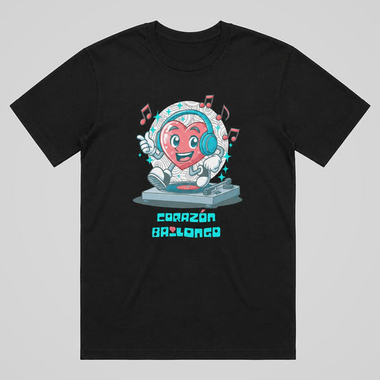 Camiseta Corazón Bailongo negra con corazón DJ con auriculares - Starway to Helen