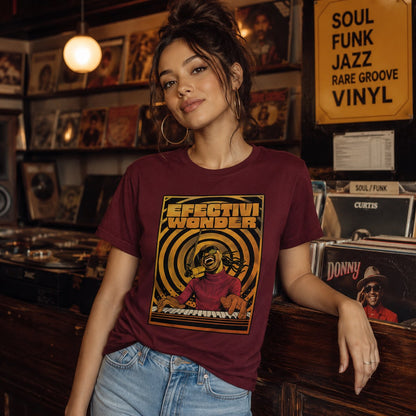 Mujer con camiseta Efectiviwonder, parodia de Stevie Wonder - Starway to Helen