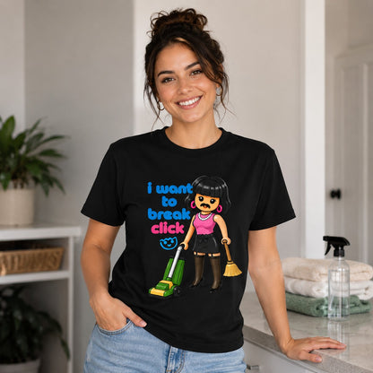 Chica con camiseta I Want to Break Click negra, parodia Queen Playmobil - Starway to Helen